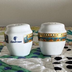 Rare Vintage EGYPTAIR Salt & Pepper Shakers - Egyptian Hieroglyphics Pattern